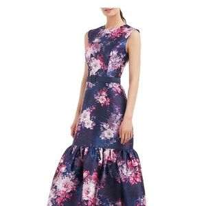 Kay Unger Navy and Pink Floral Midi Dress